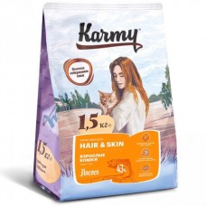 KARMY сухой корм Хэйр энд Скин для кошек, поддерживающий здоровье кожи и шерсти Лосось. Вес: 1,5 кг